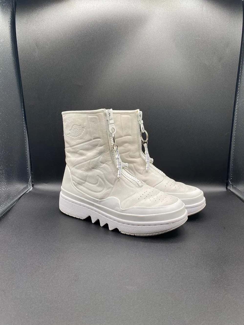 Nike Women's White Lace-Up High-Top Platform Boots with Front Zip